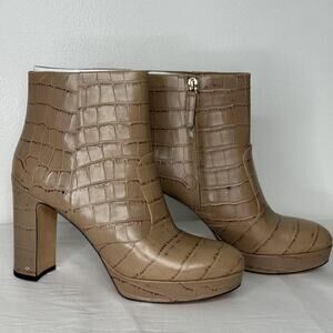Kate Spade Boots Womens Size 9.5 Tan Barrett Croc Embossed Leather Ankle Booties